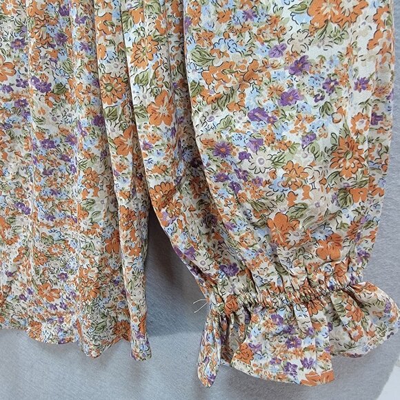 Hailey and Co Peasant Blouse Womens M Floral Fairy Ruffle Puff Sleeve Colorful - Picture 6 of 13